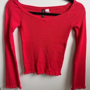 H&M Red Ribbed Crop Top